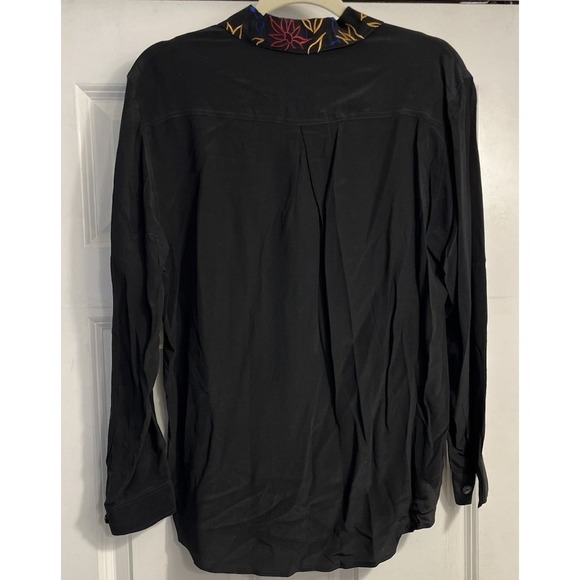 Vtg Womens 100% Silk Floral Embroidered‎ button front Blouse Black Sz Small - Picture 7 of 9